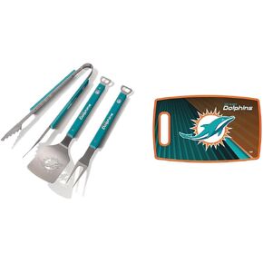 YouTheFan NFL Miami Dolphins Spirit Series 3-Piece BBQ Set, Stainless Steel, 22" x 9" & Sports Vault NFL Miami Dolphins Large Cutting Board, 14.5" x 9" in Kuwait