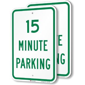 لافتة SmartSign 2-Pack '15 Minute Parking'، 12 بوصة × 18 بوصة، 63 مل من الألومنيوم المقاوم للصدأ للأماكن الخارجية، مادة عاكسة من الدرجة الهندسية مغلفة 3M، مقاومة للبهتان، أخضر وأبيض، صناعة أمريكية in Kuwait