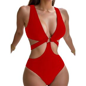 SKAYS Women's Deep V-Neck One-Piece Swimsuit Sexy Tummy Control Swimwear Ring Cutout Details in Saudi Arabia