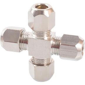 Brass Nickel Plated Pipe Fitting Cross 4 Way Equal Ferrule Tube Compression Connector Fit Tube OD 4 6 8 10 12mm(6mm) in Kuwait