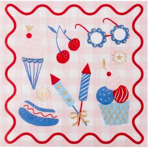 Bonjour Fête Patriotic Picnic Icon Large Paper Party Napkins | Premium Party Supplies, Gold Foil | 4th of July, Summer Celebrations, Independence Day BBQs, Dessert Tables | Pack of 20, 6.5" Folded in Kuwait