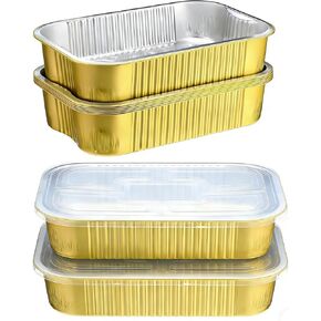13"x 8.8"Gold Aluminum Foil Pans with Chear Lids & Handles(10 Pack) Heavy Duty Aluminum Pans, Disposable Foil Pans Containers for Cooking, Baking, Reheating, Freezer, Oven, Food Storage, 118oz in Kuwait