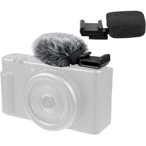 قطعتان من واقي الرياح من SOULWIT لكاميرات Sony ZV-1F/ZV-E10/ZV-1/ZV-E1/ZV-1 II Vlog، محول حذاء بارد مع زجاج أمامي فروي + غطاء ميكروفون - أسود in Kuwait