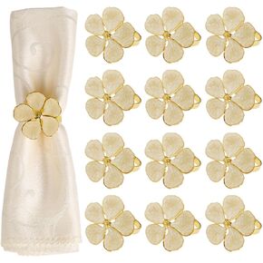 Champagne Flower Napkin Rings Set of 12, Metal Floral Napkin Holder Rings | Table Decorations for Wedding,Fall,Daily Party,Picnics,Banquet,Luncheons,Birthday,Christmas,Valentine's,Thanksgiving in Saudi Arabia