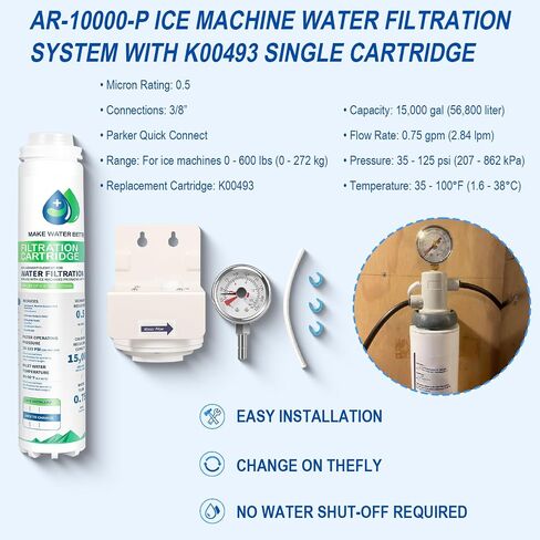 AR-10000-P Arctic Pure Ice Machine Water Filtration System With K00493 Single Cartridge Replacement Part For Manitowoc Ice Makers 0–600 lbs, 15,000 Gal Capacity in Kuwait