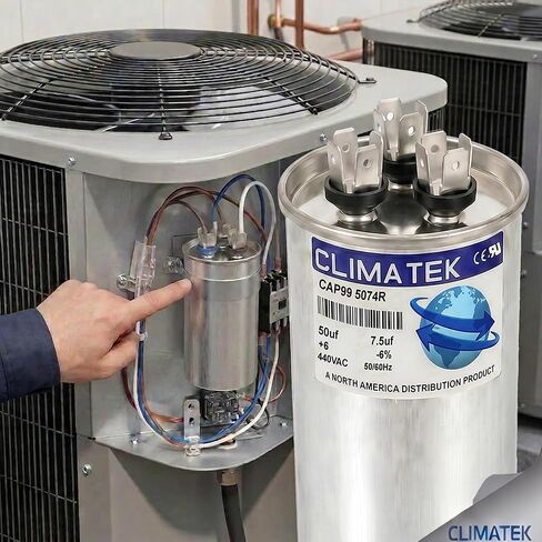مكثف دائري ClimaTek يستبدل Heil # 1086646 HQ1086646AX | 50/7.5 فائق التوهج MFD، 370/440 فولت تيار متردد، تشغيل مزدوج in Kuwait