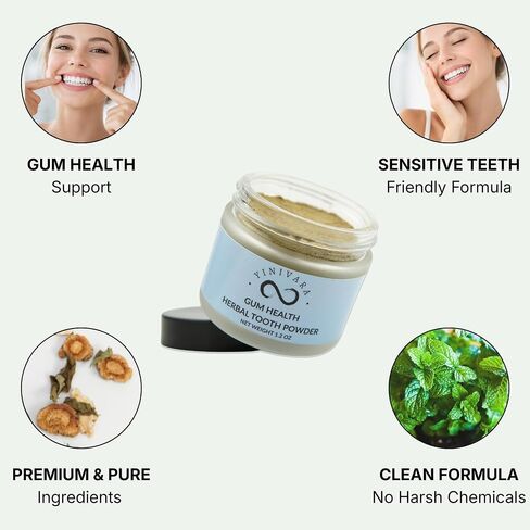 Gum Health Tooth Powder, for Sensitive Teeth with Ginseng, Mint & Clove | 3 Month Supply, Made in USA | Fluoride-Free, Traditional Herbal Formula in Kuwait