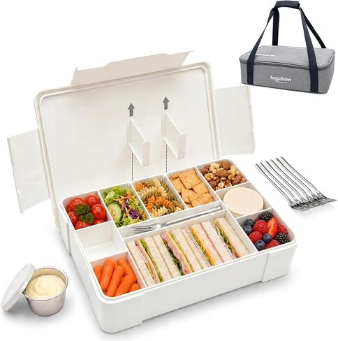 Portable Snackle Box Container with Ice Pack & Insulated Bag, Dishwasher Safe, 9-11 Adjustable Compartments, Charcuterie Box with Lid, Keep Food Cold/Warm, for Picinics, Road Trip, Sports in Kuwait