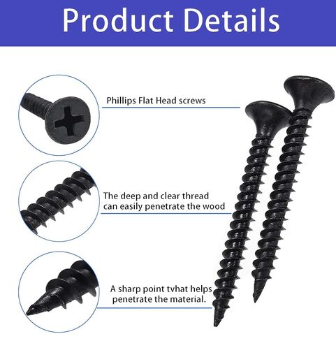#6 Wood Screws Assortment Kit 300pcs Flat Head Self Tapping Screws for Wood | Black Drywall Screws and Anchors for Furniture Repair, Cabinet Installation and DIY Woodworking Applications in Kuwait