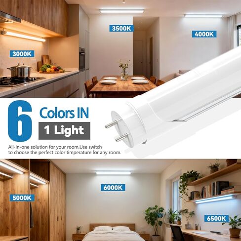 مصابيح أنبوبية JESLED T8 LED مقاس 36 بوصة، استبدال الفلورسنت F25T8، 18 وات 2520 لومن، قابلة للتحديد 6 CCT (3000K-6500K)، النوع A+B التوصيل والتشغيل/تجاوز الصابورة، ثنائي الأطراف، متجمد، 4 عبوات، مدرج في قائمة ETL in Kuwait