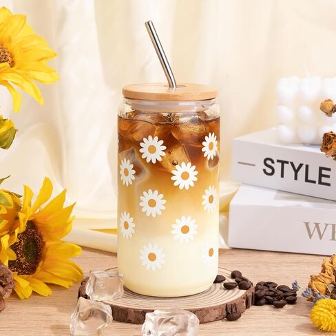 Birthday Gifts For Women, Teen Girl, Her - Gift Baskets with Cute Daisy Aesthetic Glass Cups Gift Set 7pcs - Perfect for Girl, Sister, Daughter, Friends in Kuwait