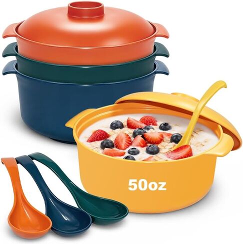 4pcs Unbreakable Cereal Bowls- Microwave & Dishwasher Safe BPA-Free Plastic Striped Pot Bowls for Family, Kids, Camping - Non-Slip, Eco Wheat Straw Soup Bowls (40oz) in Kuwait