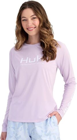 قميص Pursuit طويل الأكمام للسيدات من HUK، قميص أداء + حماية من الشمس، Orchid Bloom، متوسط in Kuwait