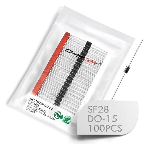 (Pack of 100 Pieces) Chanzon SF28 Super Fast Recovery Rectifier Diode 2A 600V 35ns DO-15 (DO-204AC) Axial 2 Amp 600 Volt Electronic Diodes in Kuwait