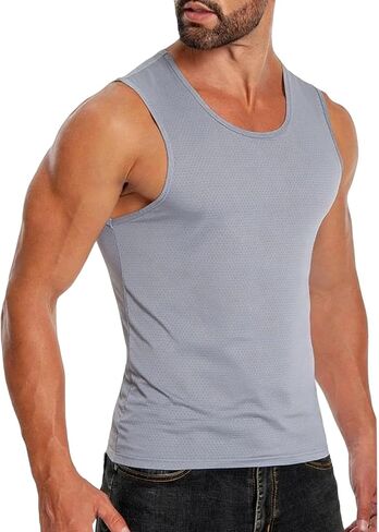 Mens Compression Tank Top Quick Dry Sleeveless Workout Shirt Breathable Mesh Athletic Fitness Vest in Kuwait