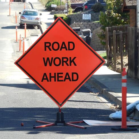 MorningRo 36" x 36" Mutcd Ttc Compliant Safety Orange Mesh, Rollup Traffic Control Sign Non Reflective Fluorescent Vinyl Orange “Road Work Ahead" Metal Sign, Fiberglass Cross Ribs for 36" in Kuwait