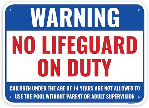 قطعة واحدة من لافتة حمام السباحة No Lifeguard On Duty، مقاس 35.56 × 25.4 سم - ألومنيوم - علامة أمان حمام السباحة على مسؤوليتك الخاصة in Kuwait
