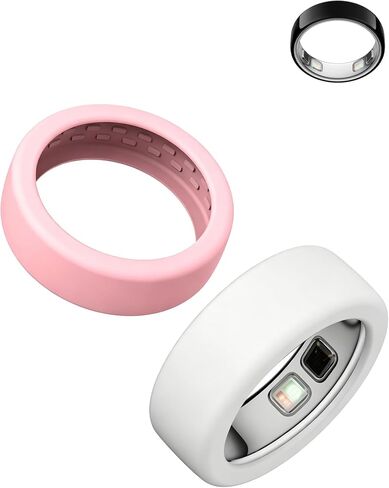 حافظة سيليكون لـ Oura Ring 5، واقيات حلقات ذكية مكونة من قطعتين، أكمام واقية ناعمة مضادة للخدش، واقيات حلقية خفيفة الوزن ومريحة، مقاس M (مقاس 10-13)، وردي + أبيض in Kuwait