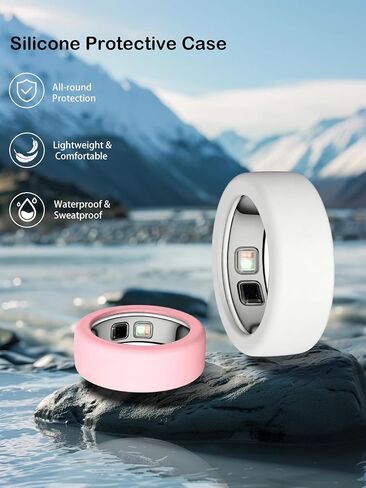 حافظة سيليكون لـ Oura Ring 5، واقيات حلقات ذكية مكونة من قطعتين، أكمام واقية ناعمة مضادة للخدش، واقيات حلقية خفيفة الوزن ومريحة، مقاس M (مقاس 10-13)، وردي + أبيض in Kuwait