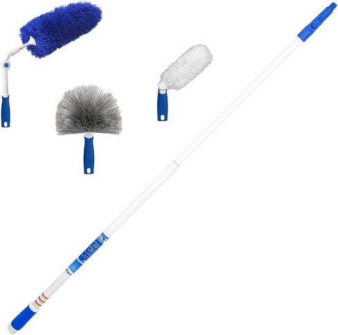 مجموعة غبار Unger Connect and Clean مع عمود فولاذي 4 بوصات، تتميز بغبار من الألياف الدقيقة ونسيج العنكبوت وغبار الزوايا ومنفضة ستائر عريضة، غبار عالي الوصول وتنظيف الستائر والنوافذ والخزائن in Kuwait