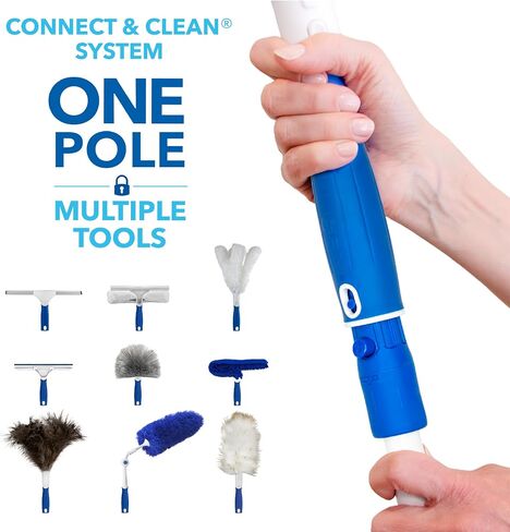 مجموعة غبار Unger Connect and Clean مع عمود فولاذي 4 بوصات، تتميز بغبار من الألياف الدقيقة ونسيج العنكبوت وغبار الزوايا ومنفضة ستائر عريضة، غبار عالي الوصول وتنظيف الستائر والنوافذ والخزائن in Kuwait