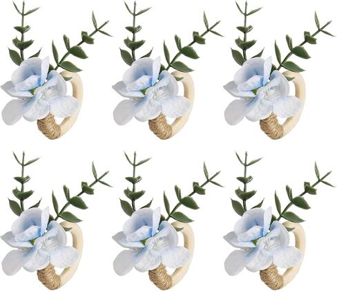 Handmade Floral Napkin Rings, Hydrangea & Eucalyptus Leaf Spring Decoration for Wedding, Easter, Party and Everyday Table Setting in Kuwait
