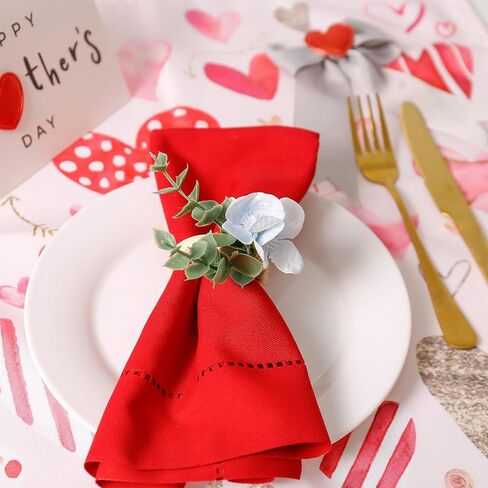 Handmade Floral Napkin Rings, Hydrangea & Eucalyptus Leaf Spring Decoration for Wedding, Easter, Party and Everyday Table Setting in Kuwait