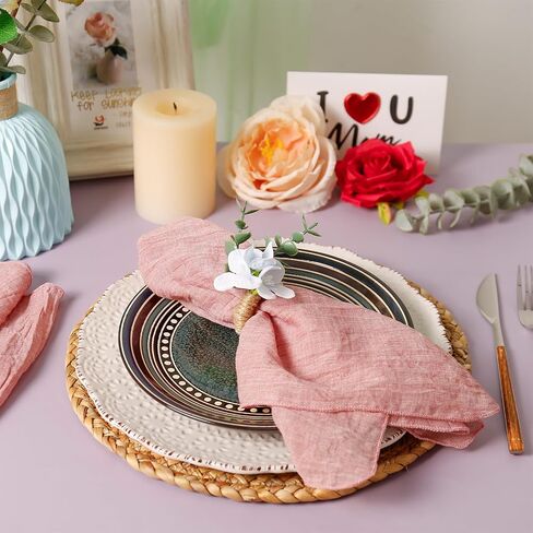 Handmade Floral Napkin Rings, Hydrangea & Eucalyptus Leaf Spring Decoration for Wedding, Easter, Party and Everyday Table Setting in Kuwait