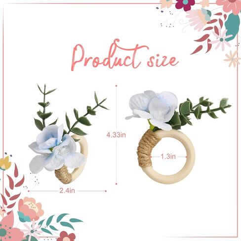 Handmade Floral Napkin Rings, Hydrangea & Eucalyptus Leaf Spring Decoration for Wedding, Easter, Party and Everyday Table Setting in Kuwait