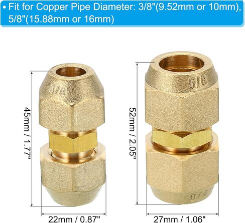 PATIKIL Pipe Extension Joint Connector Set, 2pcs Free Welding AC Copper Pipe Coupling Adapter with Flare Nuts for Copper Pipe Diameter 3/8" and 5/8" Refrigeration HVAC in Kuwait
