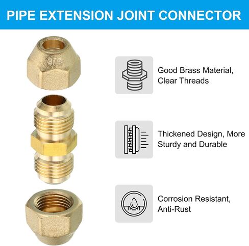 PATIKIL Pipe Extension Joint Connector Set, 2pcs Free Welding AC Copper Pipe Coupling Adapter with Flare Nuts for Copper Pipe Diameter 3/8" and 5/8" Refrigeration HVAC in Kuwait