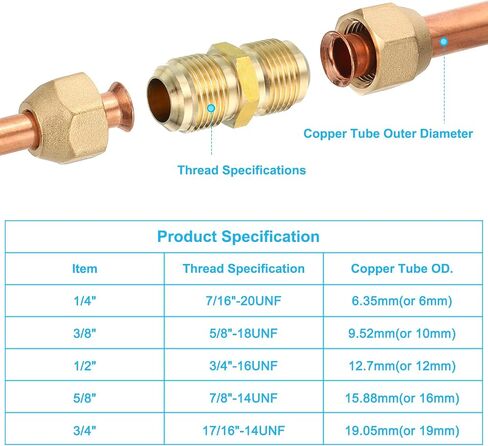 PATIKIL Pipe Extension Joint Connector Set, 2pcs Free Welding AC Copper Pipe Coupling Adapter with Flare Nuts for Copper Pipe Diameter 3/8" and 5/8" Refrigeration HVAC in Kuwait