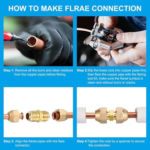 PATIKIL Pipe Extension Joint Connector Set, 2pcs Free Welding AC Copper Pipe Coupling Adapter with Flare Nuts for Copper Pipe Diameter 3/8" and 5/8" Refrigeration HVAC in Kuwait
