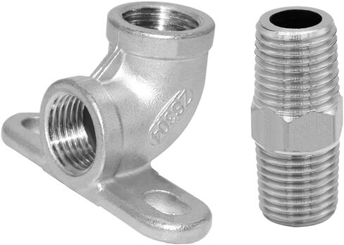 1/2" Female NPT Fixed Drop Ear 90 Degree Elbow Cast Pipe ＆ 1/2" Male NPT Hex Nipple 304 Stainless Steel (1 Set) in Kuwait