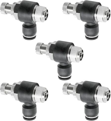SYOWADA 5Pcs Push to Connect Air Flow Control Valve, 8mm Tube OD x 3/8" Male BSP Thread, Black Elbow 90 Degree Switch Valve Adapter Fitting for Air or Vacuum Environment in Kuwait