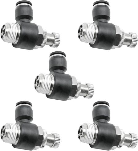 SYOWADA 5Pcs Push to Connect Air Flow Control Valve, 8mm Tube OD x 3/8" Male BSP Thread, Black Elbow 90 Degree Switch Valve Adapter Fitting for Air or Vacuum Environment in Kuwait