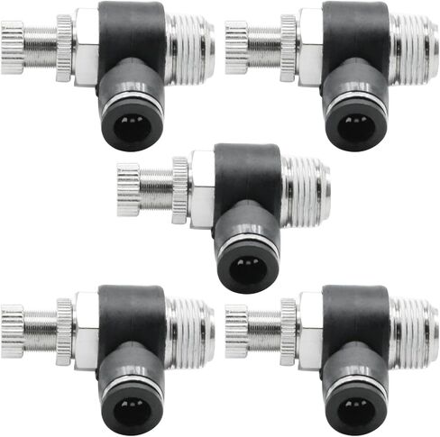 SYOWADA 5Pcs Push to Connect Air Flow Control Valve, 8mm Tube OD x 3/8" Male BSP Thread, Black Elbow 90 Degree Switch Valve Adapter Fitting for Air or Vacuum Environment in Kuwait