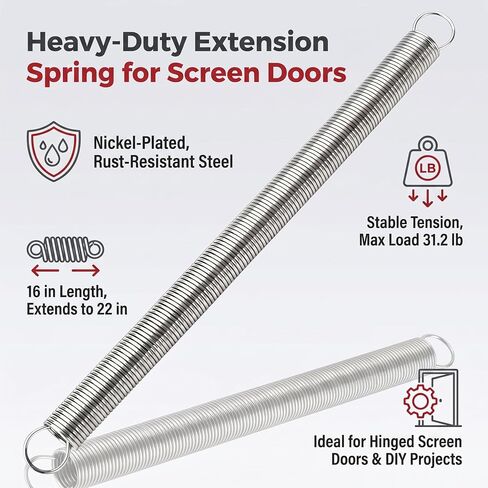 9645 Extension Spring, Spring Steel Construction, Nickel-Plated Finish, 0.105 GA x 1-1/8 in. x 16 in., Closed Single Loop ，1-Pack in Kuwait