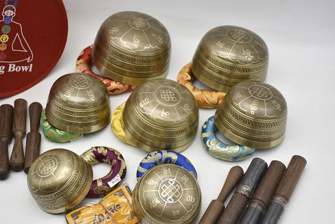 Natural Kasa Thado Singing Bowl Set of 7 Chakras – Handcrafted Tibetan Bronze Singing Bowls from Nepal with Mallets, Cushions & Carry Case – Sound Healing, Meditation, Yoga & Reiki Set in Kuwait