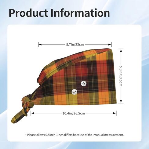 قبعات كلاسيكية مطبوعة بطباعة مربعات الخريف للنساء والرجال، قبعة ممرضة قابلة للتعديل، قبعات جراحية، قبعات فرك للنساء والرجال، قبعة عمل مع أزرار لتعليق أقنعة الوجه باللون الأسود in Kuwait