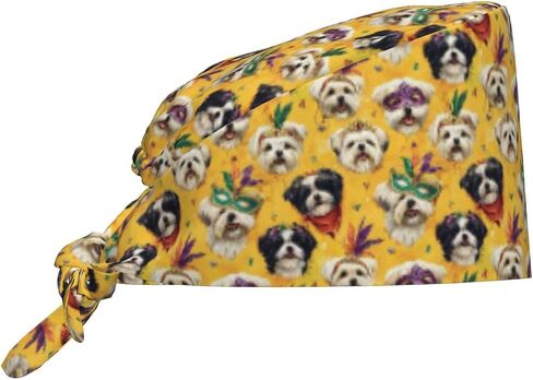 Carnival Havanese Dog Print Scrub Caps Women Men, Nurse Cap Surgical Caps Scrub Hats for Women Men, Adjustable Working Cap with Sweatband Black in Kuwait