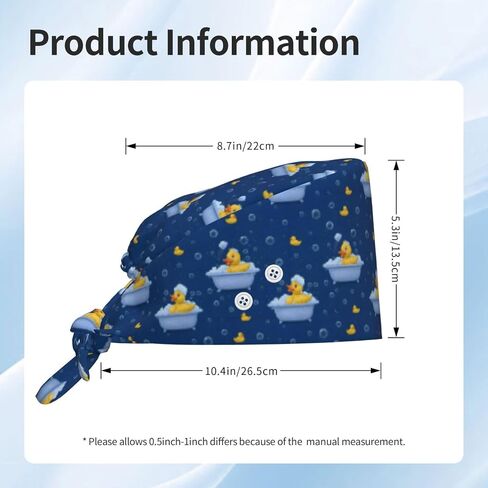 Cute Duck Bubble Bath Print Scrub Caps Women Men, Adjustable Nurse Cap Surgical Caps Scrub Hats for Women Men, Working Cap with Buttons for Hanging Face Masks Black in Kuwait