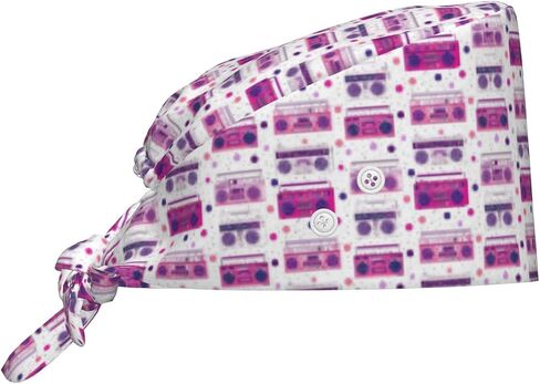 Retro Boombox Pink Print Scrub Caps Women Men, Adjustable Nurse Cap Surgical Caps Scrub Hats for Women Men, Working Cap with Buttons for Hanging Face Masks in Kuwait