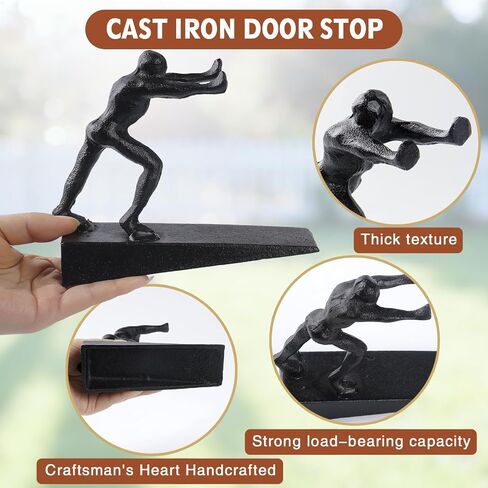 Cast Iron Decorative Man Door Stopper Wedge - Heavy Duty Rustic Vintage Door Stops for Bottom of Door, No Drilling Needed Fits All Floor Surfaces for Home,Office, Commercial and Industrial Spaces in Kuwait
