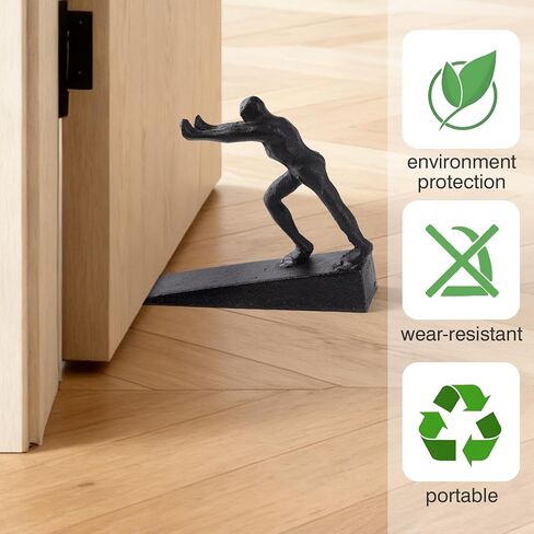 Cast Iron Decorative Man Door Stopper Wedge - Heavy Duty Rustic Vintage Door Stops for Bottom of Door, No Drilling Needed Fits All Floor Surfaces for Home,Office, Commercial and Industrial Spaces in Kuwait