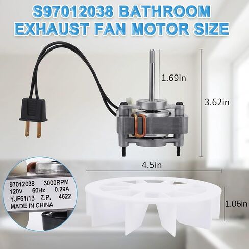 S97012038 Bathroom Exhaust Fan Motor Replacement Kit - Fits Broan 659 662 663, 50CFM 120V with Blower Wheel in Kuwait