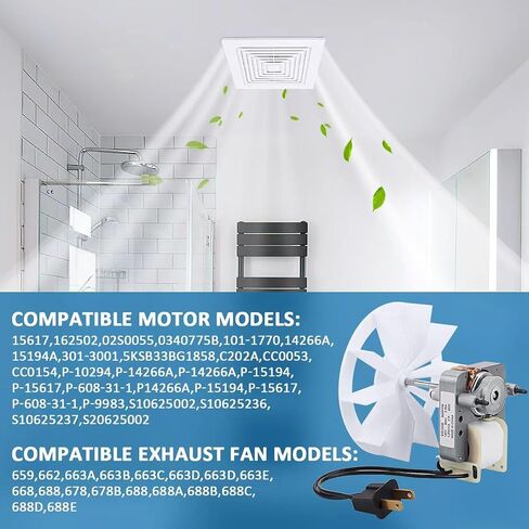 S97012038 Bathroom Exhaust Fan Motor Replacement Kit - Fits Broan 659 662 663, 50CFM 120V with Blower Wheel in Kuwait