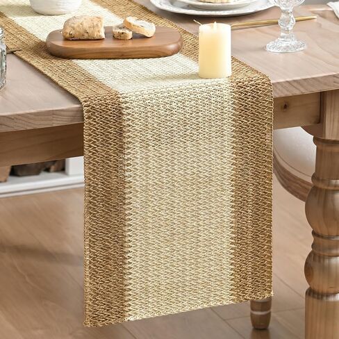 Artoid Mode Burlap Brown Farmhouse Rustic Paper Braided Table Runner, Seasonal Christmas Woven Kitchen Dining Table Decoration for Home Party Decor 12x72 Inch in Kuwait