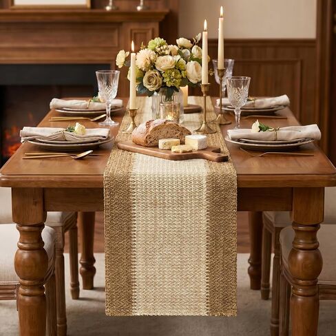 Artoid Mode Burlap Brown Farmhouse Rustic Paper Braided Table Runner, Seasonal Christmas Woven Kitchen Dining Table Decoration for Home Party Decor 12x72 Inch in Kuwait