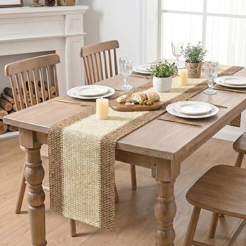 Artoid Mode Burlap Brown Farmhouse Rustic Paper Braided Table Runner, Seasonal Christmas Woven Kitchen Dining Table Decoration for Home Party Decor 12x72 Inch in Kuwait